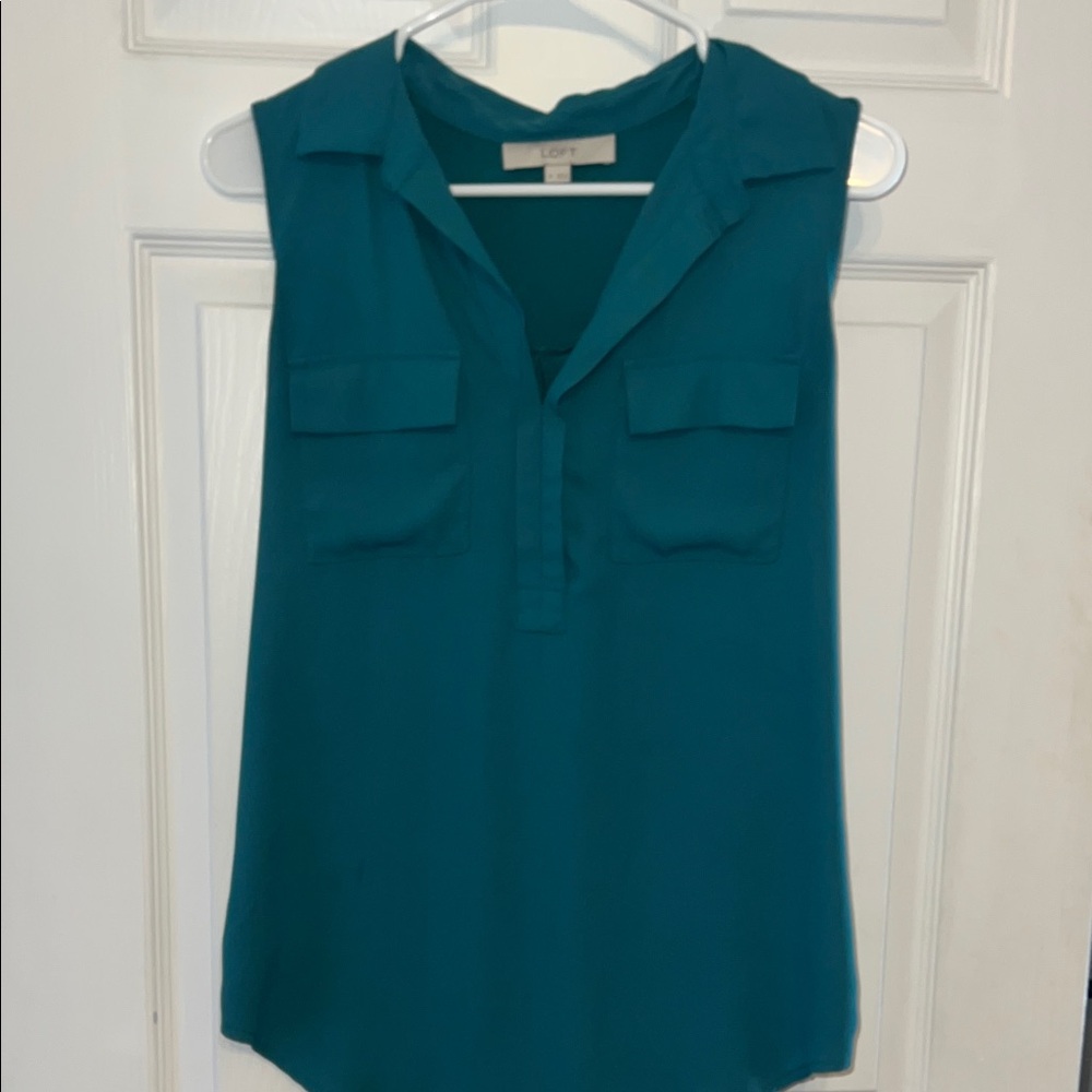 LOFT Teal Sleeveless Blouse with Pockets - medium